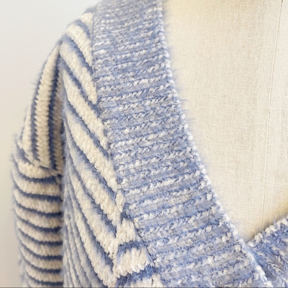 Frnch Paris Blue White Chevron Chenille Cardigan - Picture 5 of 13